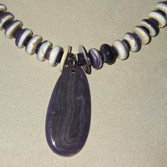 Wampum Beaded Necklace with Wampum Drop - Picture 3 of 6